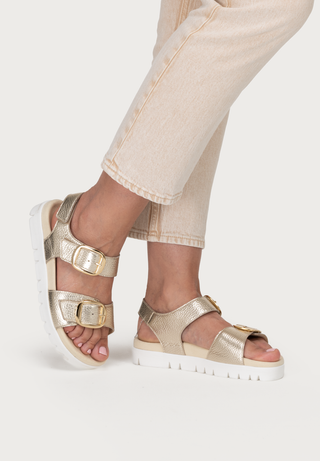 bequeme Sandale Hirschleder gold