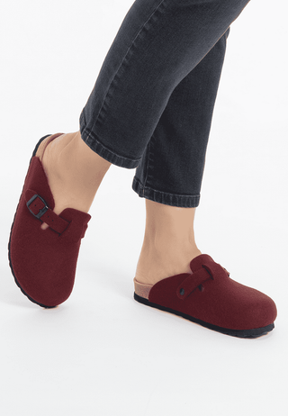 wärmeregulierender Clog Wollfilz bordeaux