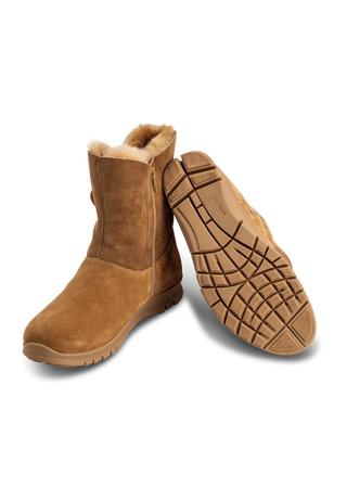 flauschig-wärmender Lammfellstiefel Veloursleder camel