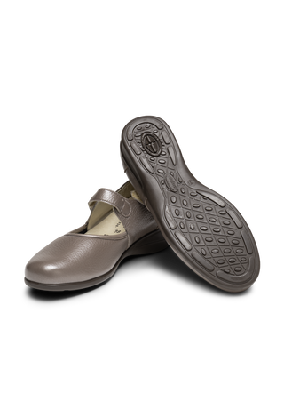 stilsicherer Mary-Jane Hirschleder dunkeltaupe/metallic