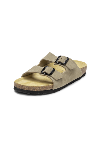 wohltuende Pantolette Veloursleder taupe