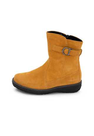 kuschlige Stiefelette Veloursleder curry