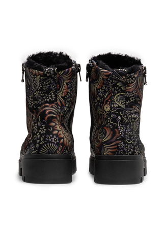 blumige Stiefelette Nubukleder schwarz/floral