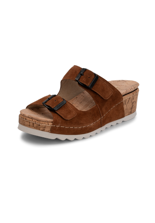 legere Pantolette Veloursleder cognac